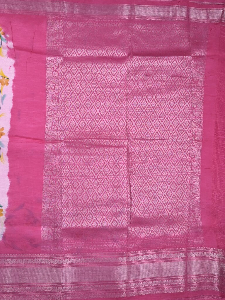 Mangalagiri fancy saree light purple color allover prints & zari border with contrast pallu and plain blouse