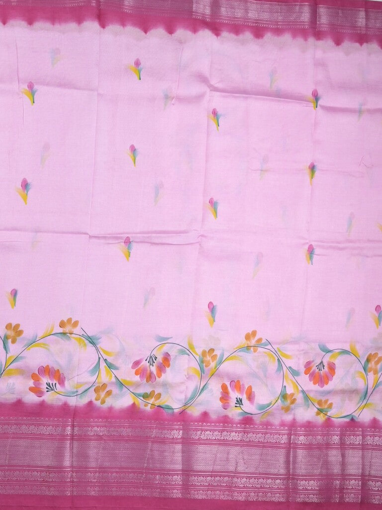 Mangalagiri fancy saree light purple color allover prints & zari border with contrast pallu and plain blouse