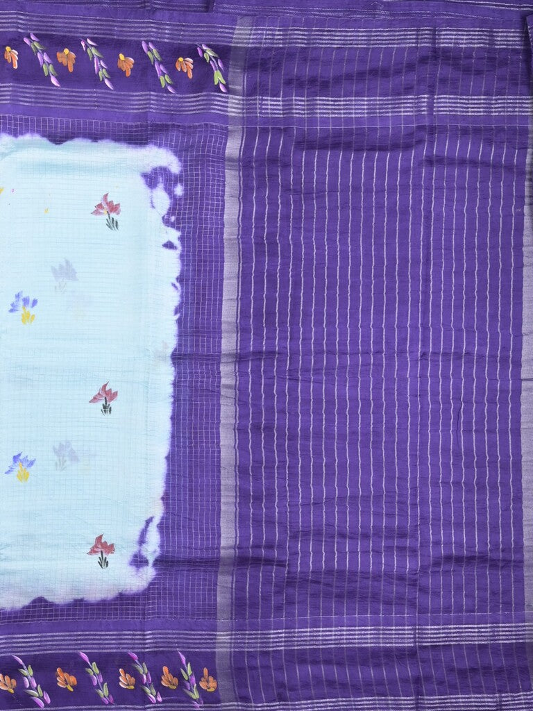 Mangalagiri fancy saree pastel blue color allover prints & zari border with contrast pallu and plain blouse