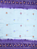 Mangalagiri fancy saree pastel blue color allover prints & zari border with contrast pallu and plain blouse