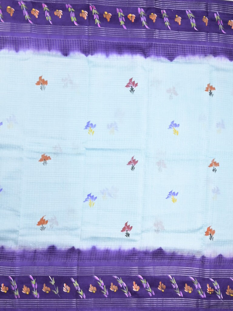 Mangalagiri fancy saree pastel blue color allover prints & zari border with contrast pallu and plain blouse