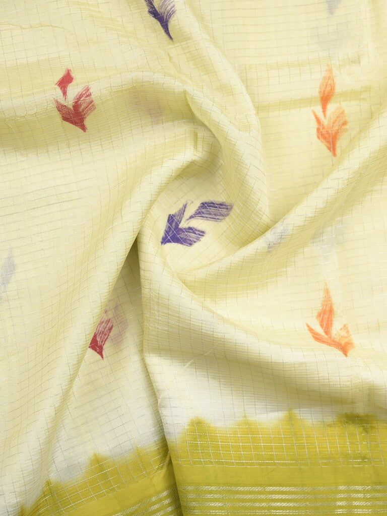 Mangalagiri fancy saree cream color allover prints & zari border with contrast pallu and plain blouse