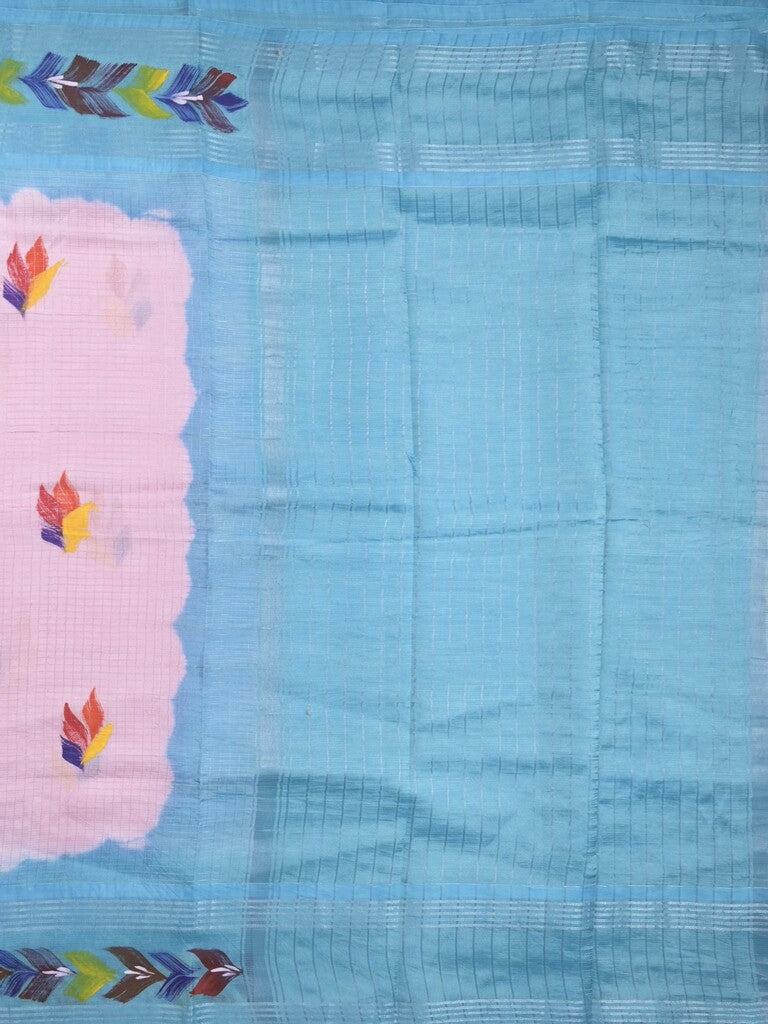 Mangalagiri fancy saree pastel pink color allover prints & zari border with contrast pallu and plain blouse