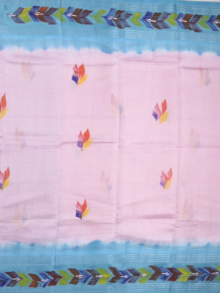 Mangalagiri fancy saree pastel pink color allover prints & zari border with contrast pallu and plain blouse