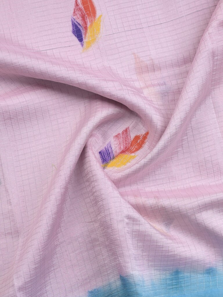 Mangalagiri fancy saree pastel pink color allover prints & zari border with contrast pallu and plain blouse