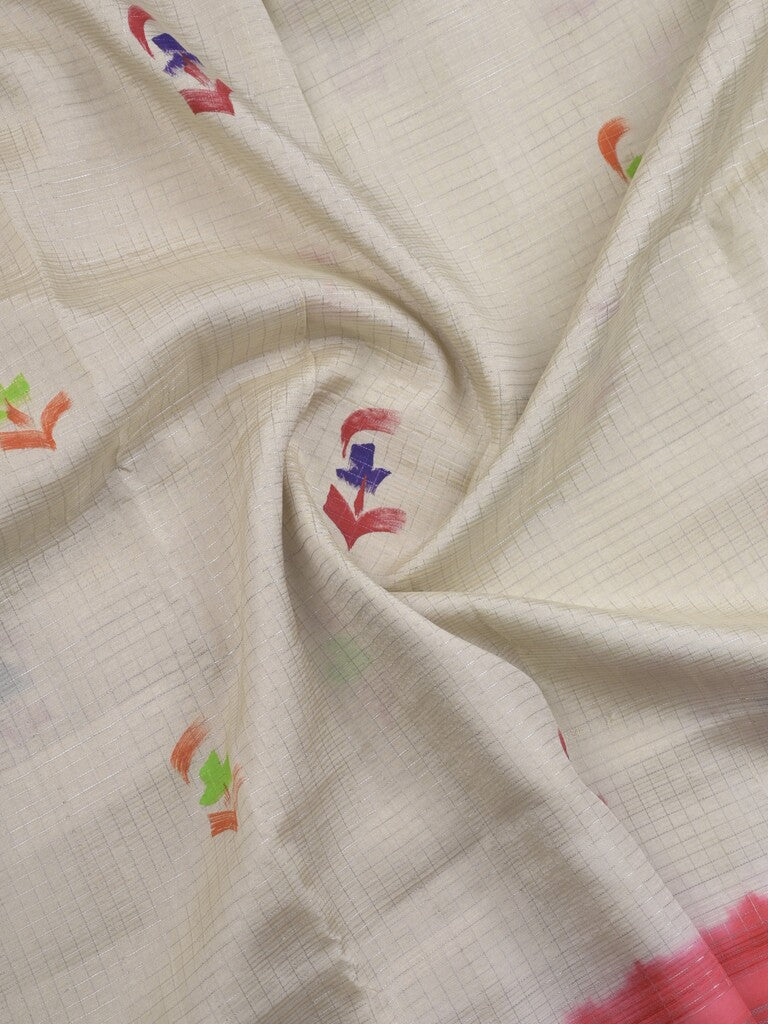 Mangalagiri fancy saree light grey color allover prints & zari border with contrast pallu and plain blouse