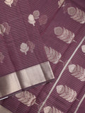 Chanderi fancy saree dark wine color allover zari motifs & zari border with self pallu and attached blouse