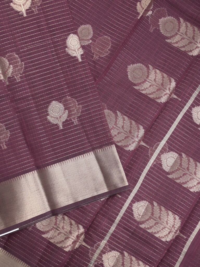 Chanderi fancy saree dark wine color allover zari motifs & zari border with self pallu and attached blouse