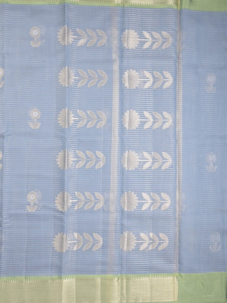 Chanderi fancy saree light blue color allover zari motifs & zari border with self pallu and attached blouse