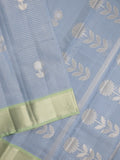 Chanderi fancy saree light blue color allover zari motifs & zari border with self pallu and attached blouse