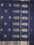 Chanderi fancy saree navy blue color allover zari motifs & zari border with self pallu and attached blouse