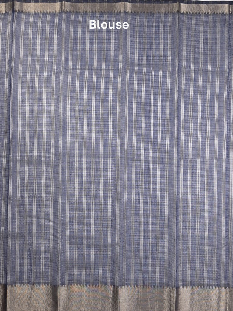 Chanderi fancy saree navy blue color allover zari motifs & zari border with self pallu and attached blouse