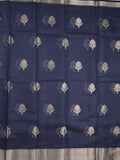 Chanderi fancy saree navy blue color allover zari motifs & zari border with self pallu and attached blouse