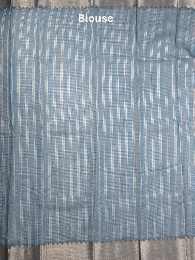 Chanderi fancy saree peacock blue color allover zari motifs & zari border with self pallu and attached blouse