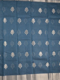 Chanderi fancy saree peacock blue color allover zari motifs & zari border with self pallu and attached blouse