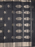 Chanderi fancy saree black color allover zari motifs & zari border with self pallu and attached blouse