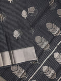 Chanderi fancy saree black color allover zari motifs & zari border with self pallu and attached blouse