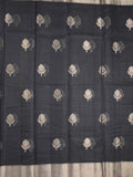 Chanderi fancy saree black color allover zari motifs & zari border with self pallu and attached blouse
