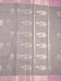 Chanderi fancy saree grey color allover zari motifs & zari border with self pallu and plain blouse