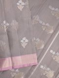 Chanderi fancy saree grey color allover zari motifs & zari border with self pallu and plain blouse