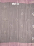 Chanderi fancy saree grey color allover zari motifs & zari border with self pallu and plain blouse