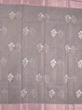 Chanderi fancy saree grey color allover zari motifs & zari border with self pallu and plain blouse