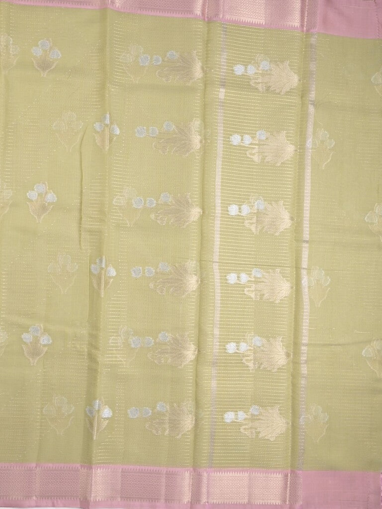 Chanderi fancy saree light snuff color allover zari motifs & zari border with self pallu and plain blouse