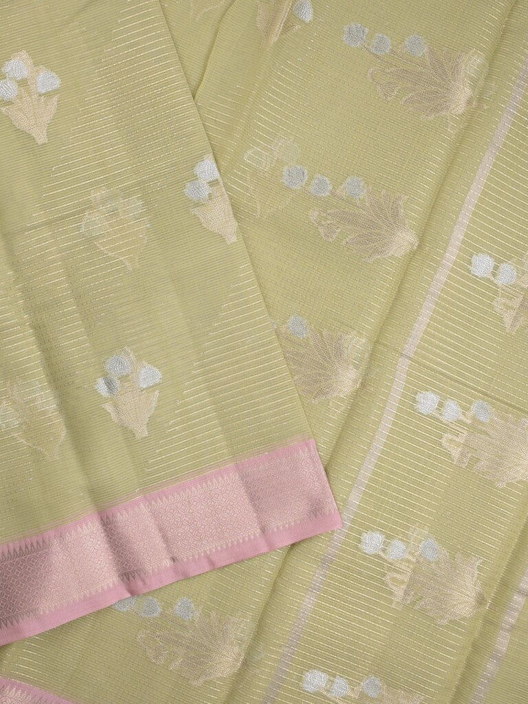 Chanderi fancy saree light snuff color allover zari motifs & zari border with self pallu and plain blouse