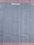 Chanderi fancy saree light blue color allover zari motifs & zari border with self pallu and plain blouse