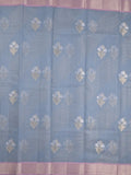 Chanderi fancy saree light blue color allover zari motifs & zari border with self pallu and plain blouse