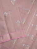 Chanderi fancy saree baby pink color allover zari motifs & zari border with self pallu and plain blouse
