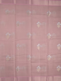 Chanderi fancy saree baby pink color allover zari motifs & zari border with self pallu and plain blouse