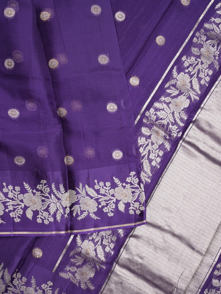 Pure kota fancy saree royal blue color allover zari motifs & zari border with rich pallu and attached blouse