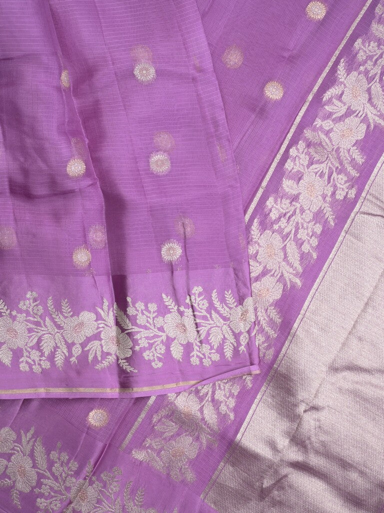Pure kota fancy saree lavender color allover zari motifs & zari border with rich pallu and attached blouse