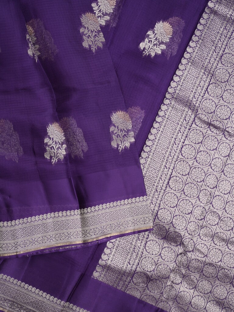 Pure kota fancy saree dark blue color allover zari motifs & zari border with rich pallu and attached blouse