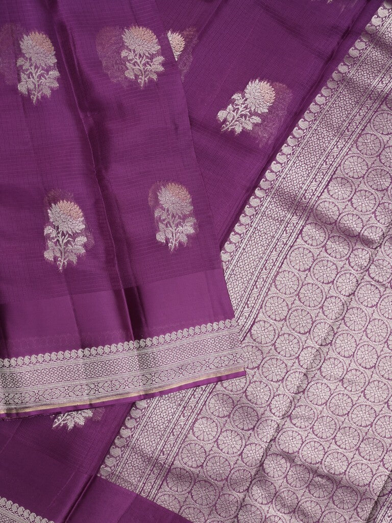 Pure kota fancy saree violet color allover zari motifs & zari border with rich pallu and attached blouse