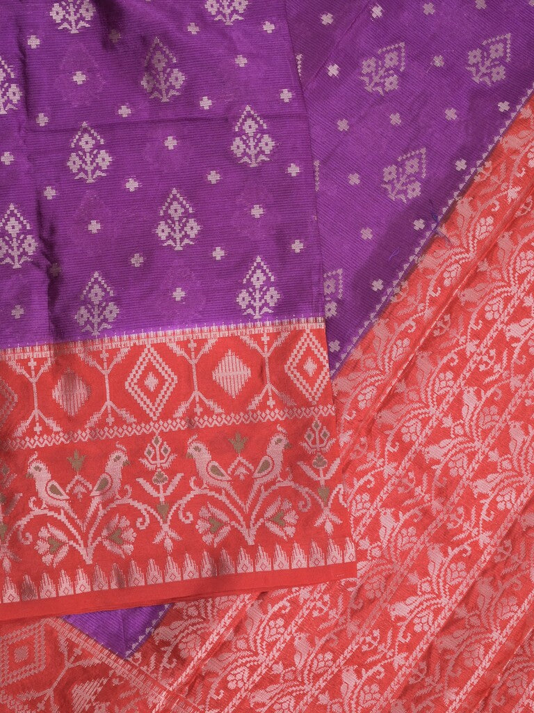 Mangalagiri fancy saree dark purple color allover zari weaves & zari border with contrast pallu and brocade blouse