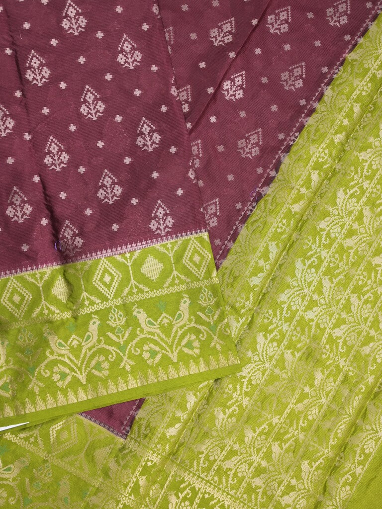 Mangalagiri fancy saree dark wine color allover zari weaves & zari border with contrast pallu and brocade blouse