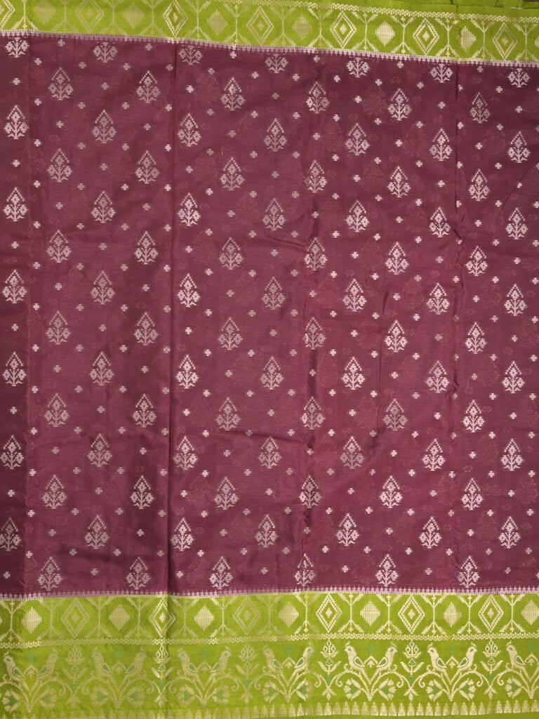 Mangalagiri fancy saree dark wine color allover zari weaves & zari border with contrast pallu and brocade blouse