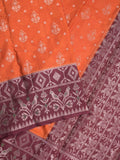 Mangalagiri fancy saree orange color allover zari weaves & zari border with contrast pallu and brocade blouse