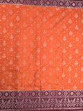 Mangalagiri fancy saree orange color allover zari weaves & zari border with contrast pallu and brocade blouse