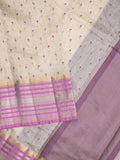 Chanderi fancy saree cream color allover zari motifs & zari border with zari pallu and attached contrast plain blouse