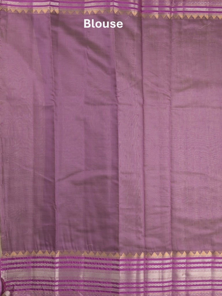 Chanderi fancy saree cream color allover zari motifs & zari border with zari pallu and attached contrast plain blouse