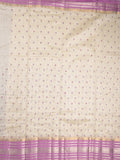 Chanderi fancy saree cream color allover zari motifs & zari border with zari pallu and attached contrast plain blouse