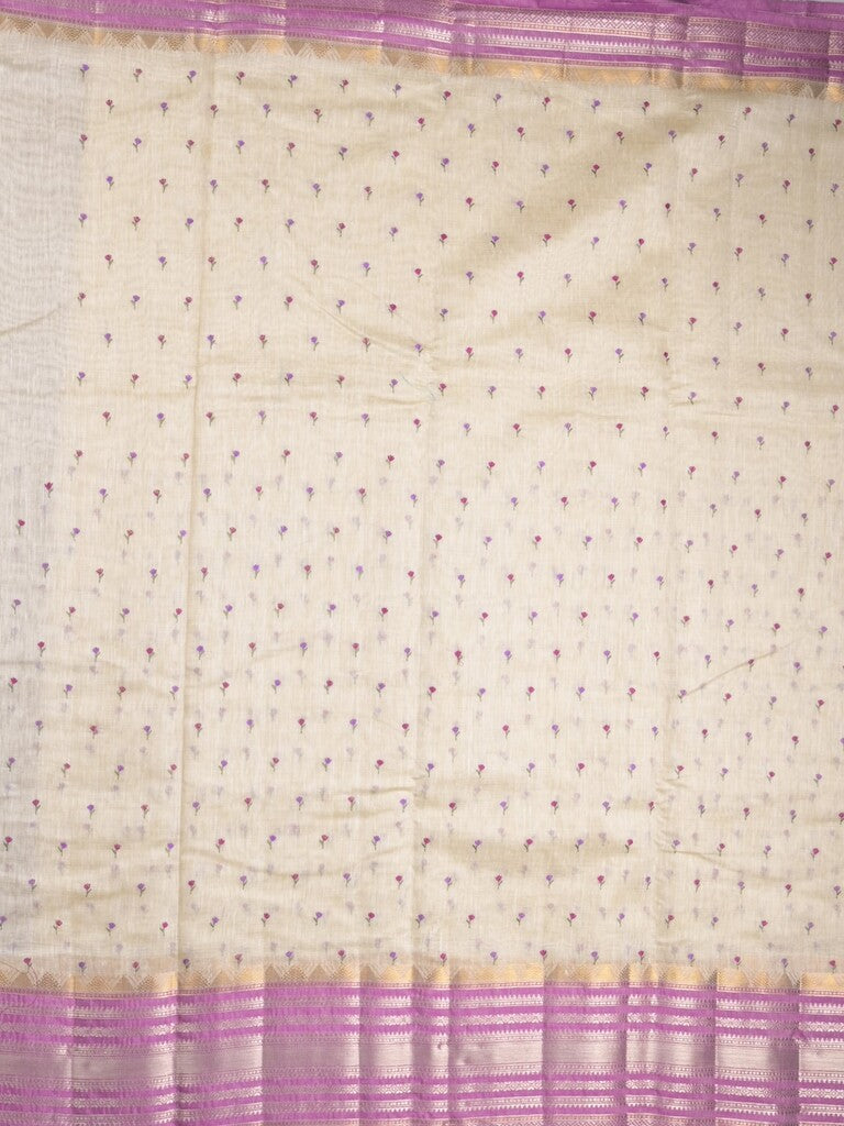 Chanderi fancy saree cream color allover zari motifs & zari border with zari pallu and attached contrast plain blouse