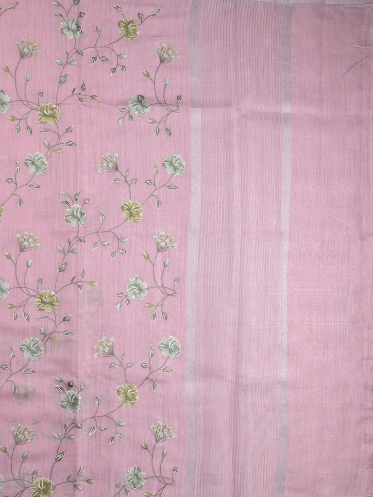 Kota fancy saree light purple color allover embroidery with striped pallu plain attached plain blouse