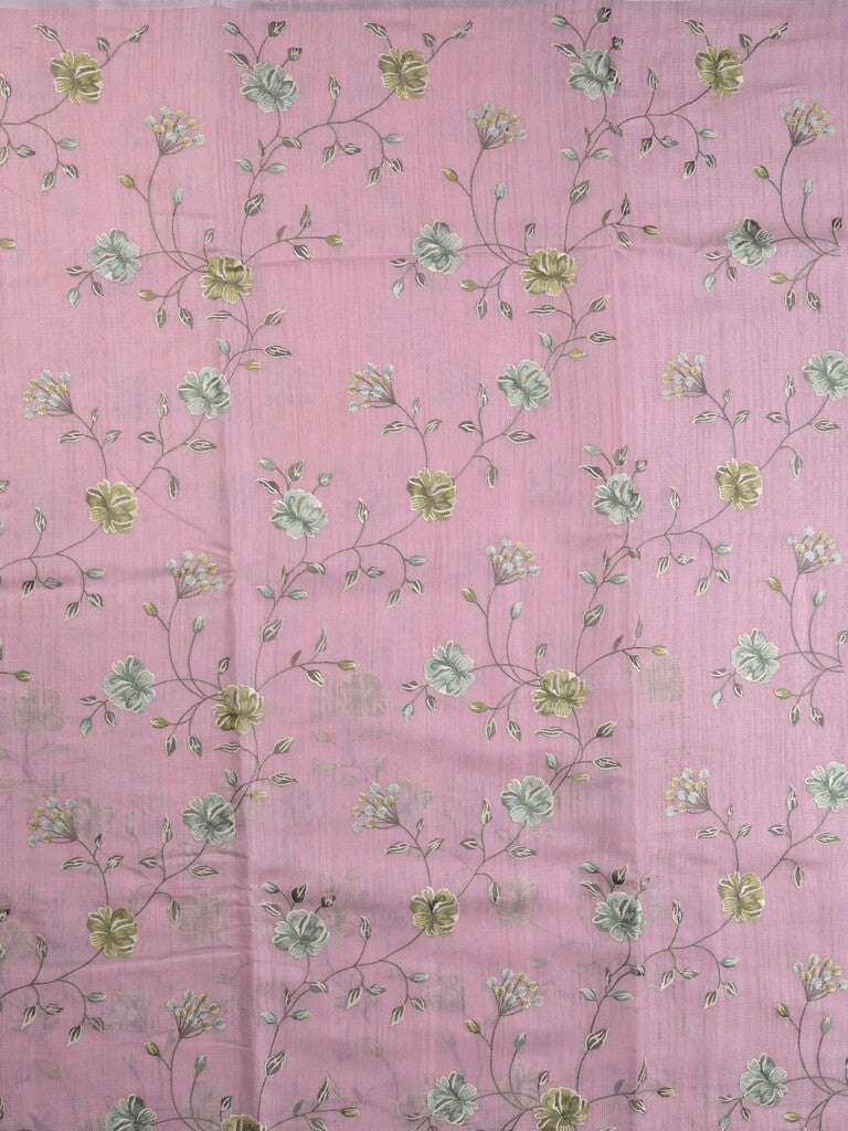 Kota fancy saree light purple color allover embroidery with striped pallu plain attached plain blouse