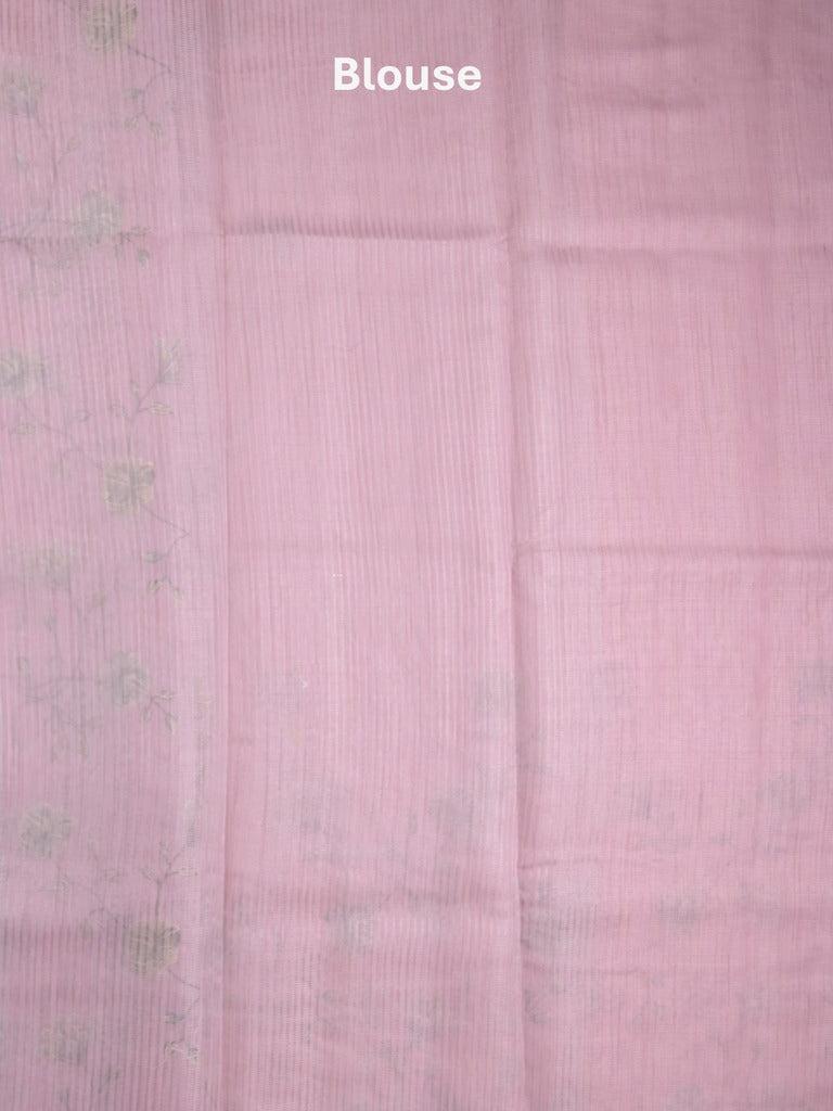 Kota fancy saree light purple color allover embroidery with striped pallu plain attached plain blouse