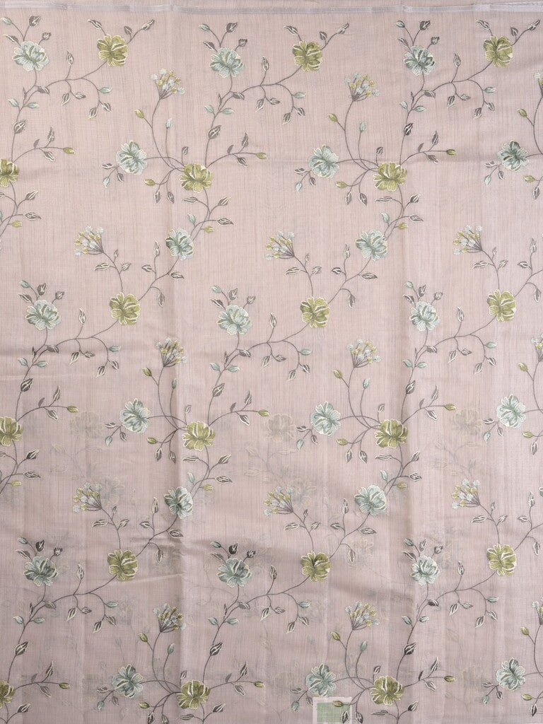 Kota fancy saree pastel peach color allover embroidery with striped pallu plain attached plain blouse