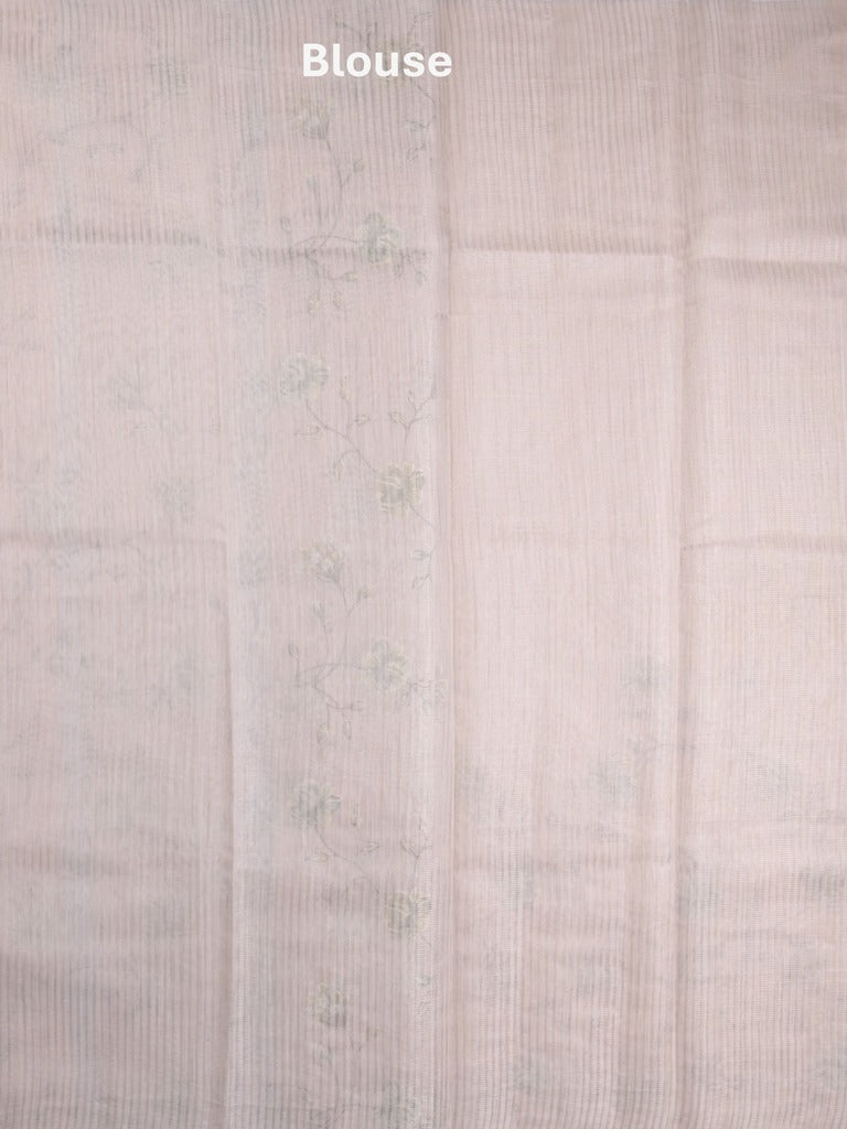 Kota fancy saree pastel peach color allover embroidery with striped pallu plain attached plain blouse